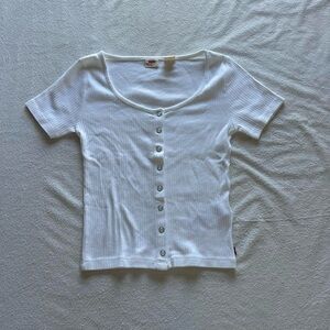 Levi's White Ribbed Button-Down Top